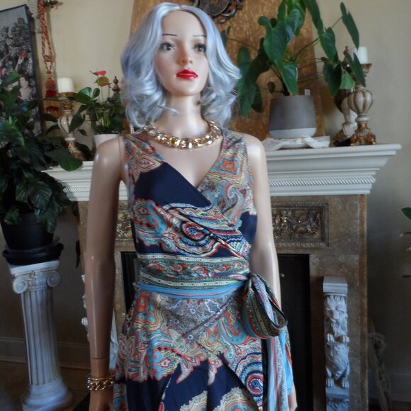 Scalan Theodore 100% Silk Blue Multi Jumpsuit w/Front Wrap Detail Size US 4 - Picture 3 of 16